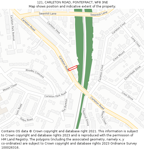 121, CARLETON ROAD, PONTEFRACT, WF8 3NE: Location map and indicative extent of plot