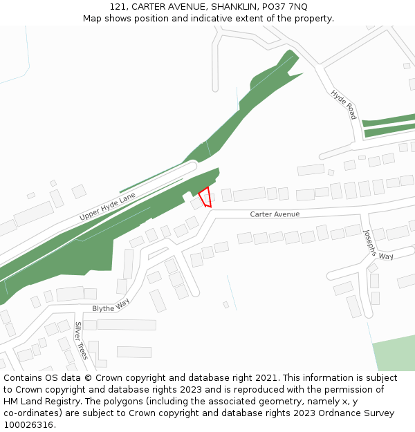 121, CARTER AVENUE, SHANKLIN, PO37 7NQ: Location map and indicative extent of plot