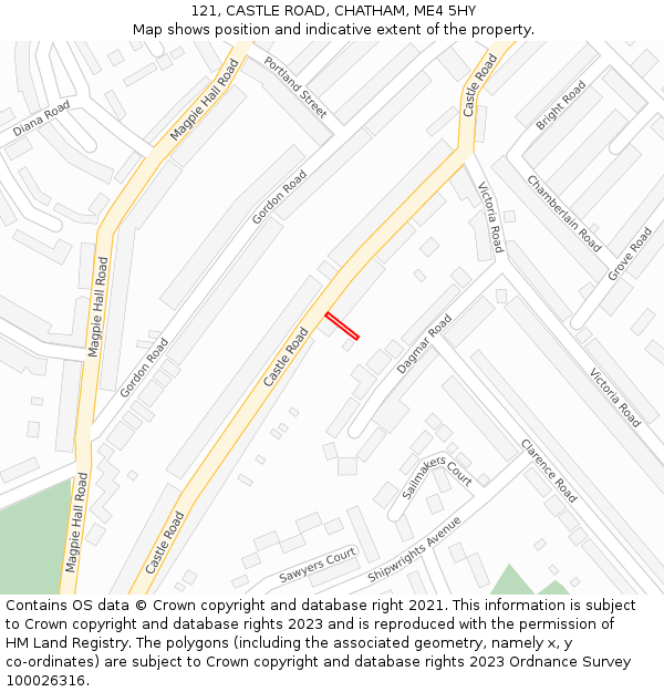 121, CASTLE ROAD, CHATHAM, ME4 5HY: Location map and indicative extent of plot