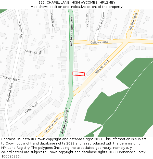 121, CHAPEL LANE, HIGH WYCOMBE, HP12 4BY: Location map and indicative extent of plot