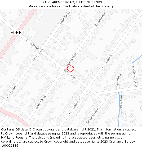 121, CLARENCE ROAD, FLEET, GU51 3RS: Location map and indicative extent of plot