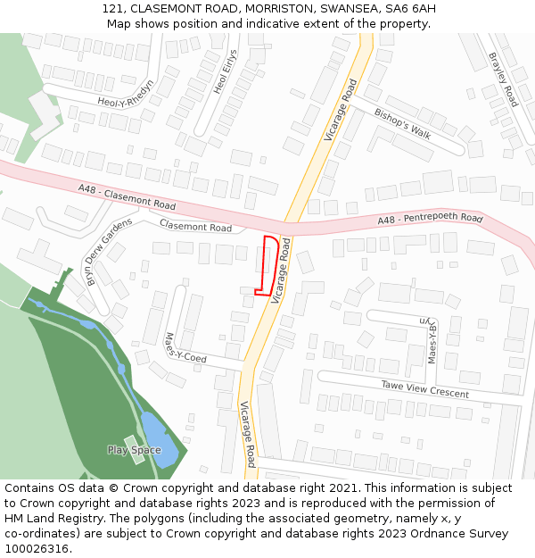 121, CLASEMONT ROAD, MORRISTON, SWANSEA, SA6 6AH: Location map and indicative extent of plot