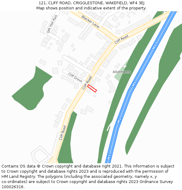 121, CLIFF ROAD, CRIGGLESTONE, WAKEFIELD, WF4 3EJ: Location map and indicative extent of plot