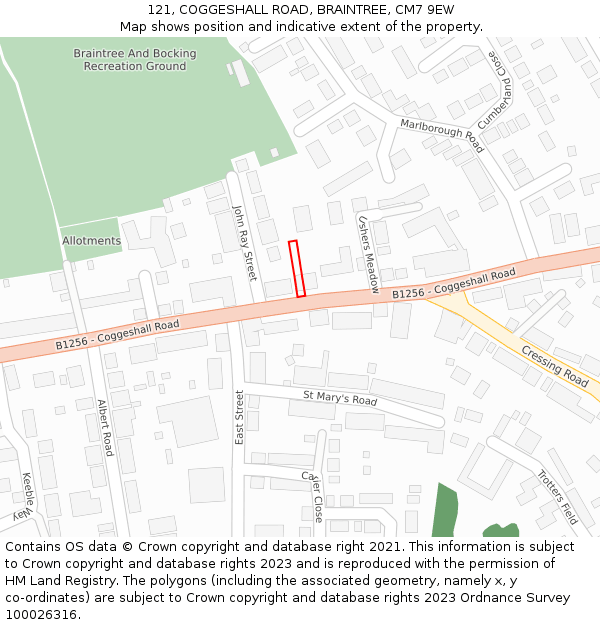 121, COGGESHALL ROAD, BRAINTREE, CM7 9EW: Location map and indicative extent of plot