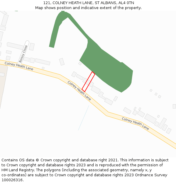 121, COLNEY HEATH LANE, ST ALBANS, AL4 0TN: Location map and indicative extent of plot