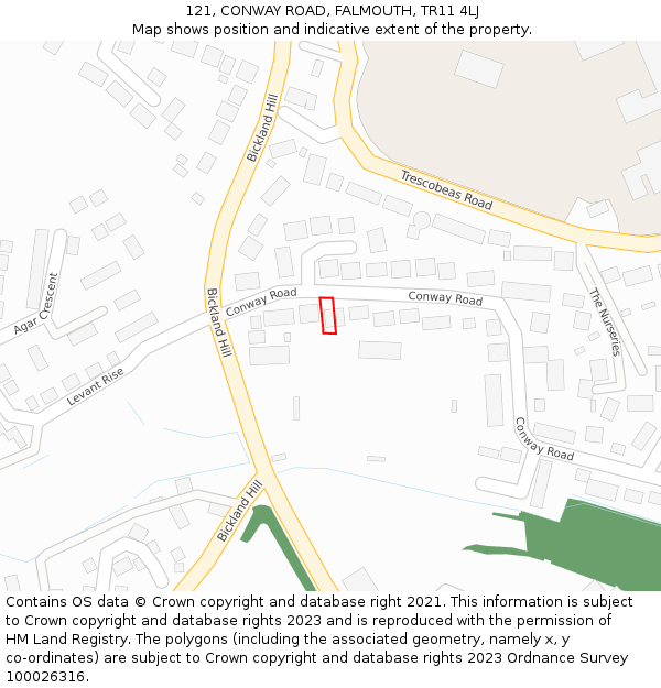 121, CONWAY ROAD, FALMOUTH, TR11 4LJ: Location map and indicative extent of plot