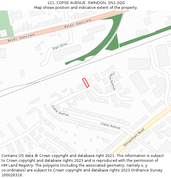 121, COPSE AVENUE, SWINDON, SN1 2QG: Location map and indicative extent of plot