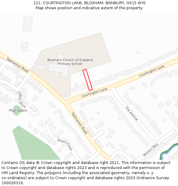 121, COURTINGTON LANE, BLOXHAM, BANBURY, OX15 4HS: Location map and indicative extent of plot