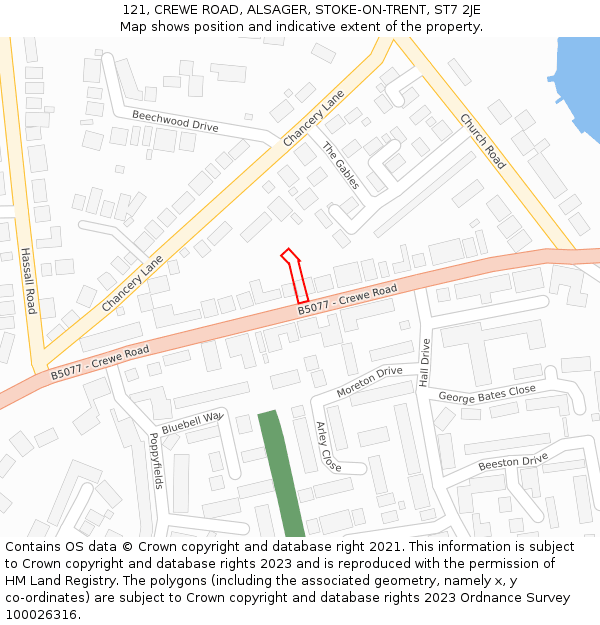 121, CREWE ROAD, ALSAGER, STOKE-ON-TRENT, ST7 2JE: Location map and indicative extent of plot