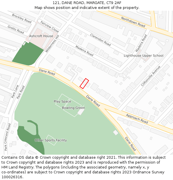 121, DANE ROAD, MARGATE, CT9 2AF: Location map and indicative extent of plot