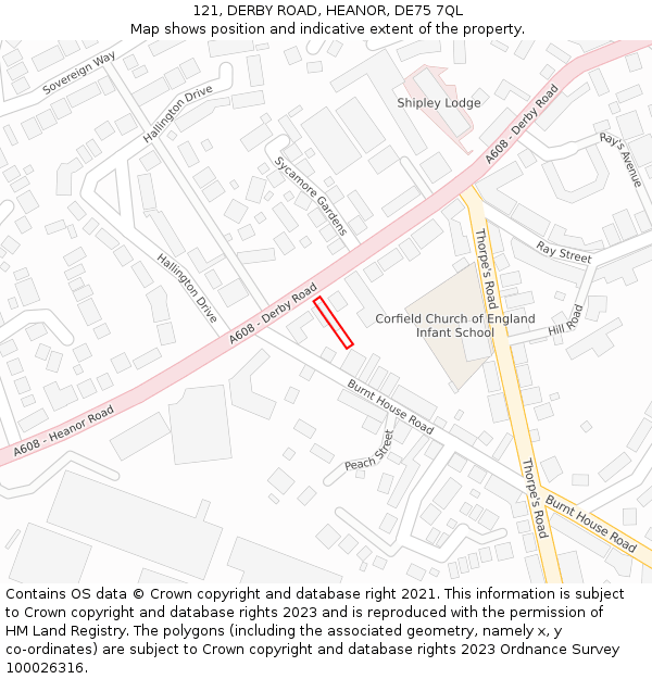 121, DERBY ROAD, HEANOR, DE75 7QL: Location map and indicative extent of plot