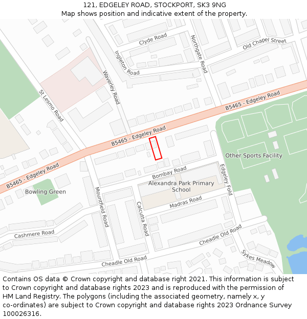 121, EDGELEY ROAD, STOCKPORT, SK3 9NG: Location map and indicative extent of plot