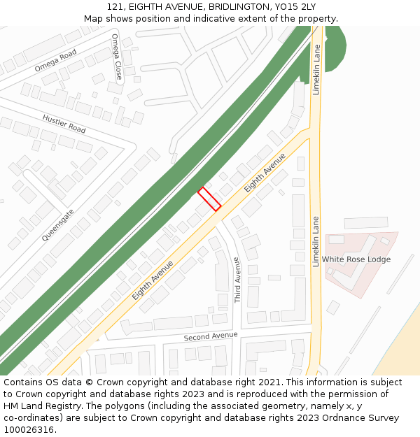 121, EIGHTH AVENUE, BRIDLINGTON, YO15 2LY: Location map and indicative extent of plot