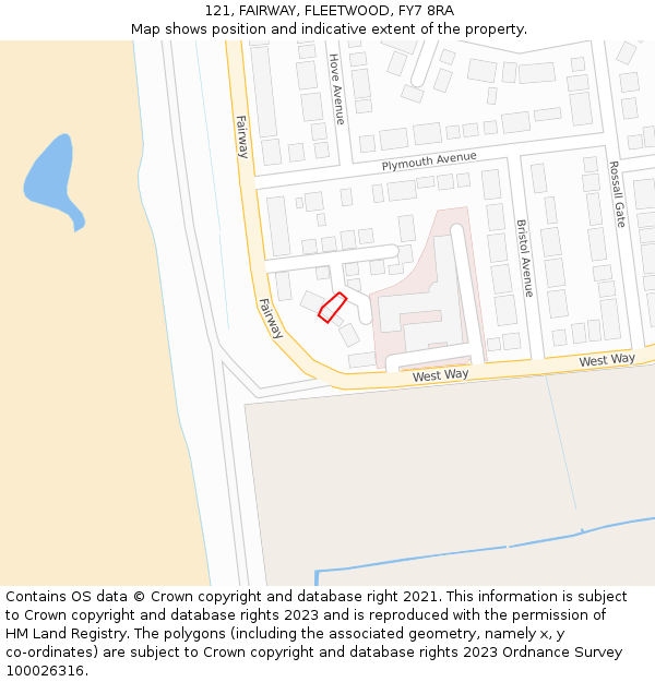 121, FAIRWAY, FLEETWOOD, FY7 8RA: Location map and indicative extent of plot