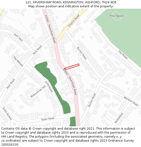 121, FAVERSHAM ROAD, KENNINGTON, ASHFORD, TN24 9DE: Location map and indicative extent of plot