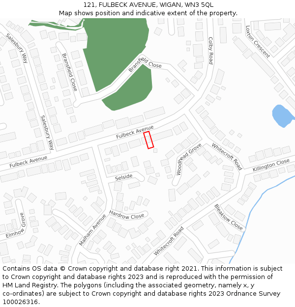 121, FULBECK AVENUE, WIGAN, WN3 5QL: Location map and indicative extent of plot