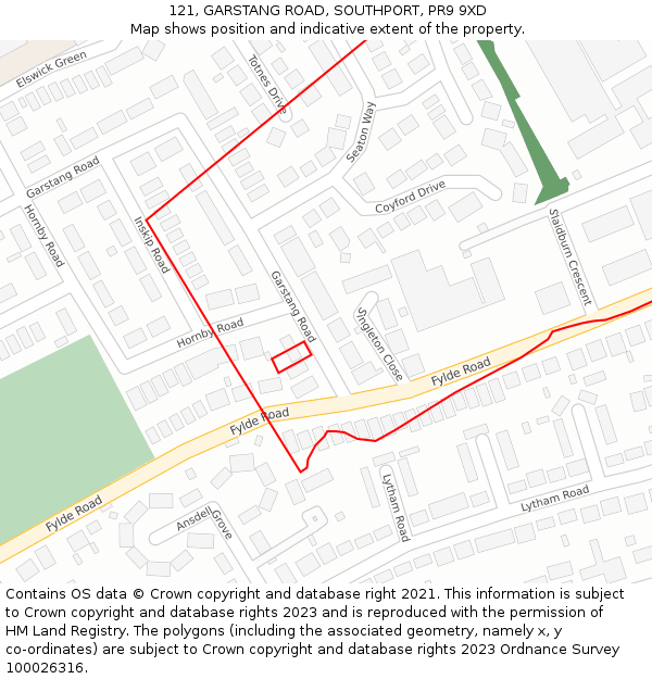 121, GARSTANG ROAD, SOUTHPORT, PR9 9XD: Location map and indicative extent of plot