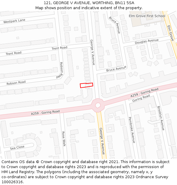 121, GEORGE V AVENUE, WORTHING, BN11 5SA: Location map and indicative extent of plot