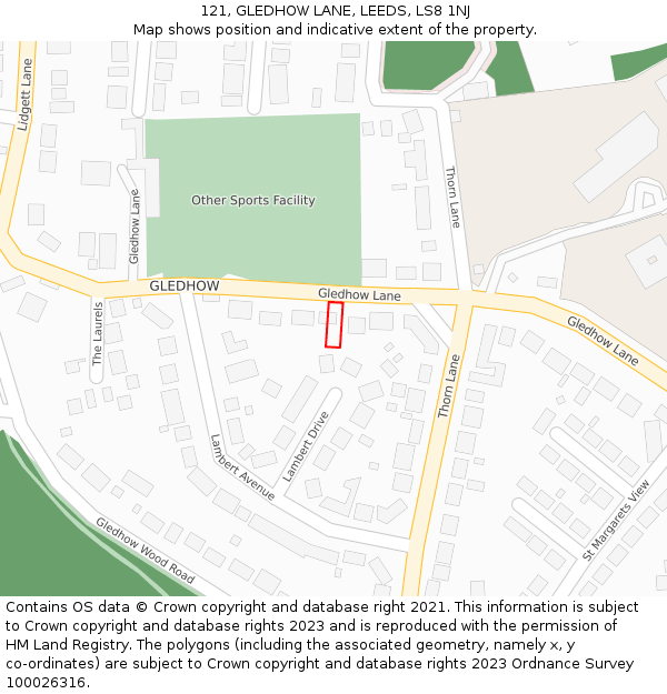 121, GLEDHOW LANE, LEEDS, LS8 1NJ: Location map and indicative extent of plot