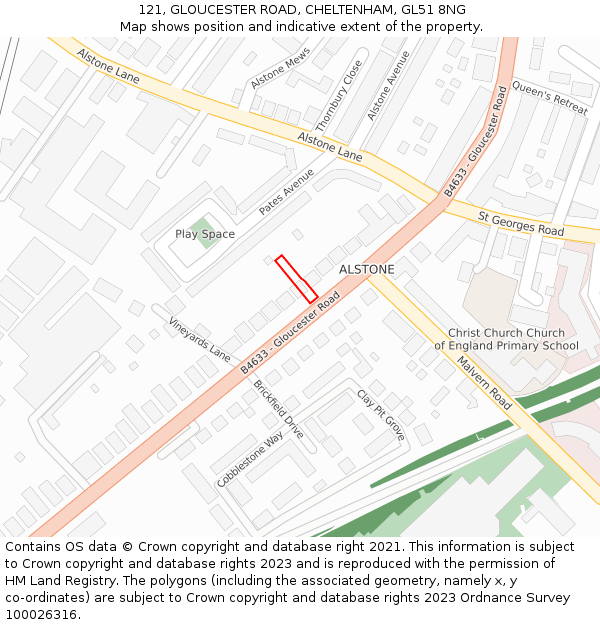 121, GLOUCESTER ROAD, CHELTENHAM, GL51 8NG: Location map and indicative extent of plot