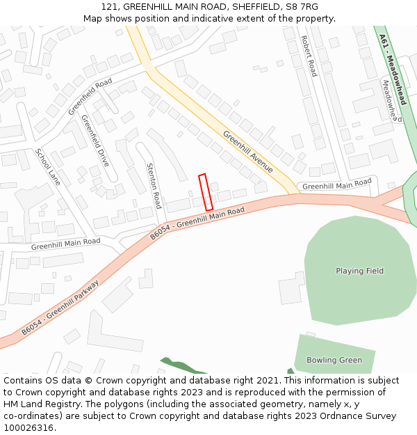 121, GREENHILL MAIN ROAD, SHEFFIELD, S8 7RG: Location map and indicative extent of plot