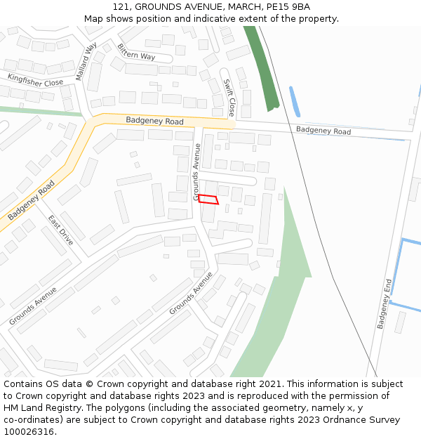 121, GROUNDS AVENUE, MARCH, PE15 9BA: Location map and indicative extent of plot