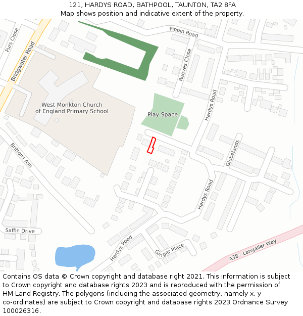 121, HARDYS ROAD, BATHPOOL, TAUNTON, TA2 8FA: Location map and indicative extent of plot