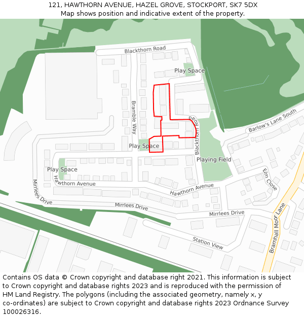 121, HAWTHORN AVENUE, HAZEL GROVE, STOCKPORT, SK7 5DX: Location map and indicative extent of plot