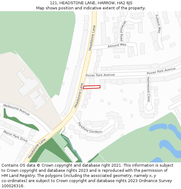 121, HEADSTONE LANE, HARROW, HA2 6JS: Location map and indicative extent of plot