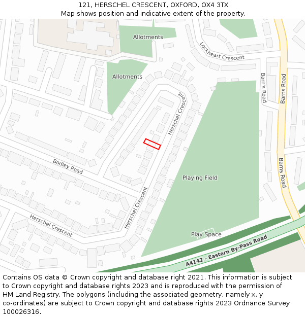 121, HERSCHEL CRESCENT, OXFORD, OX4 3TX: Location map and indicative extent of plot