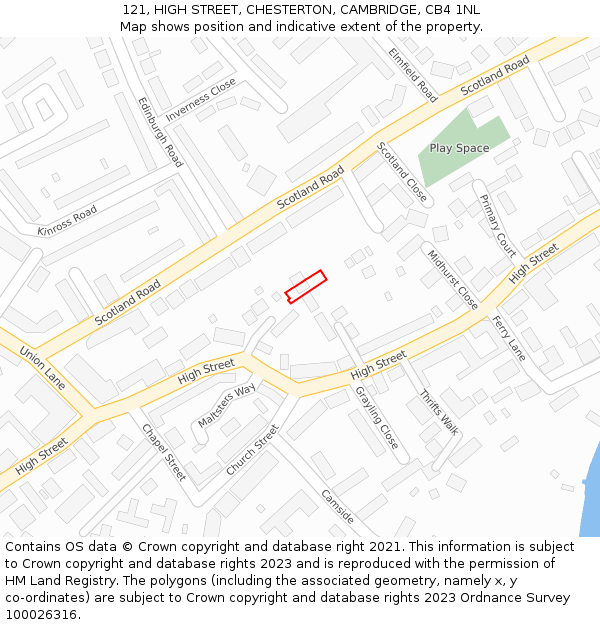 121, HIGH STREET, CHESTERTON, CAMBRIDGE, CB4 1NL: Location map and indicative extent of plot