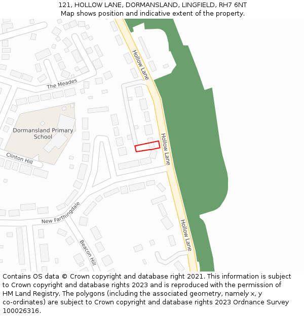 121, HOLLOW LANE, DORMANSLAND, LINGFIELD, RH7 6NT: Location map and indicative extent of plot