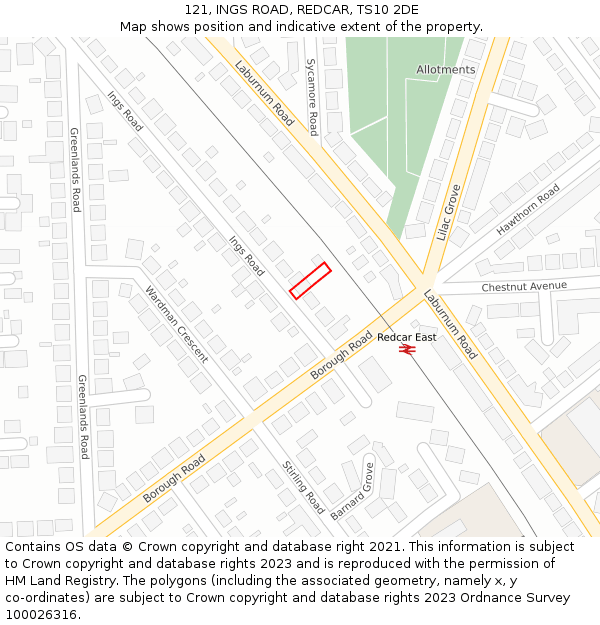 121, INGS ROAD, REDCAR, TS10 2DE: Location map and indicative extent of plot