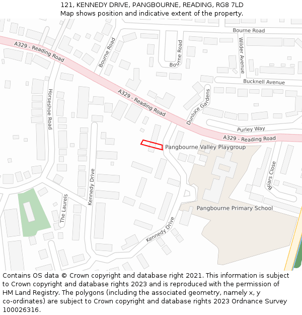 121, KENNEDY DRIVE, PANGBOURNE, READING, RG8 7LD: Location map and indicative extent of plot