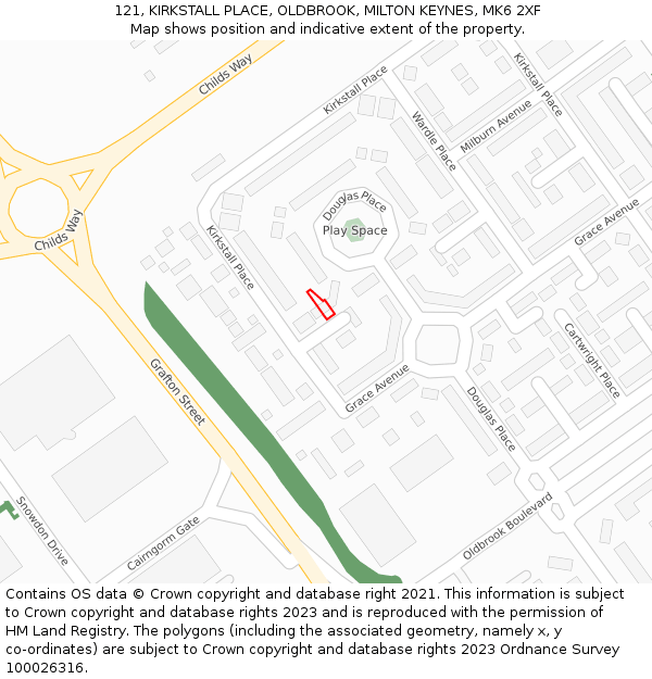 121, KIRKSTALL PLACE, OLDBROOK, MILTON KEYNES, MK6 2XF: Location map and indicative extent of plot