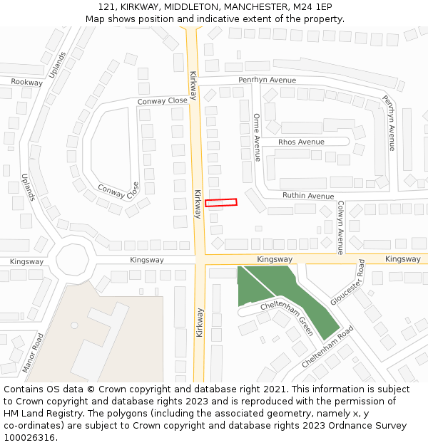 121, KIRKWAY, MIDDLETON, MANCHESTER, M24 1EP: Location map and indicative extent of plot