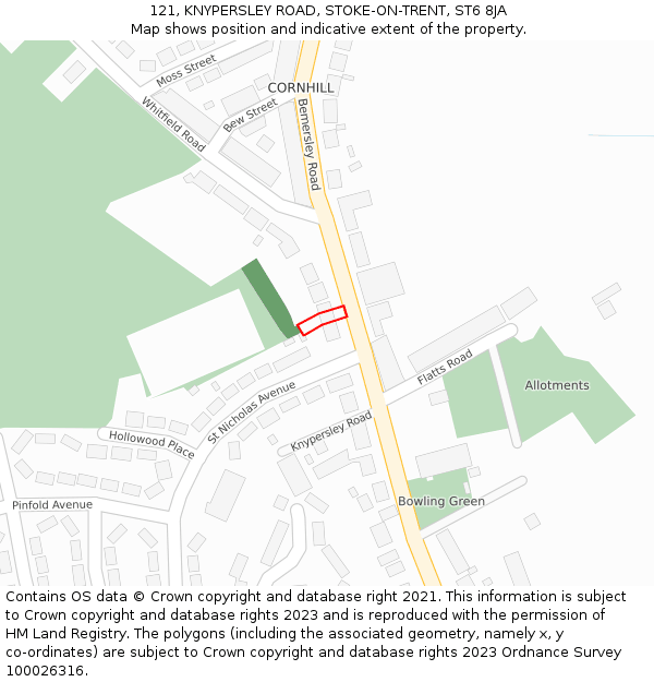 121, KNYPERSLEY ROAD, STOKE-ON-TRENT, ST6 8JA: Location map and indicative extent of plot