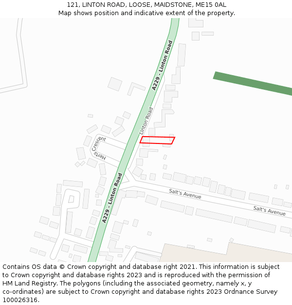 121, LINTON ROAD, LOOSE, MAIDSTONE, ME15 0AL: Location map and indicative extent of plot