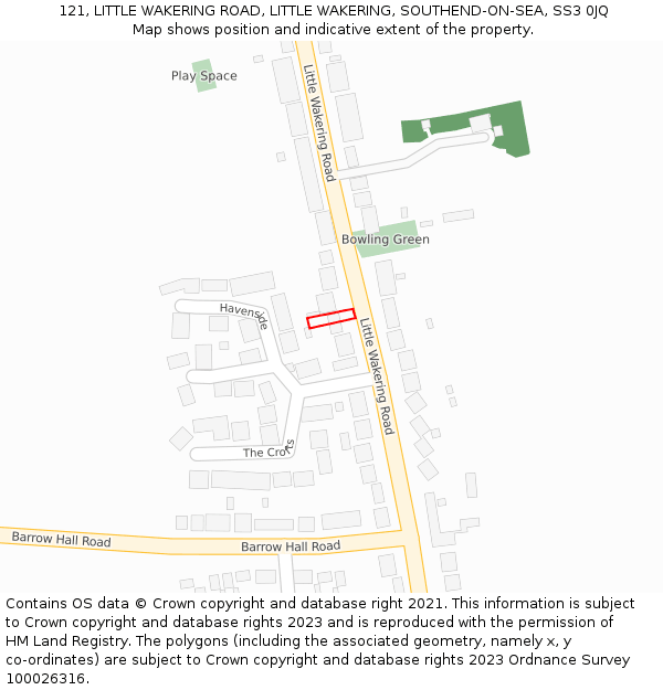 121, LITTLE WAKERING ROAD, LITTLE WAKERING, SOUTHEND-ON-SEA, SS3 0JQ: Location map and indicative extent of plot