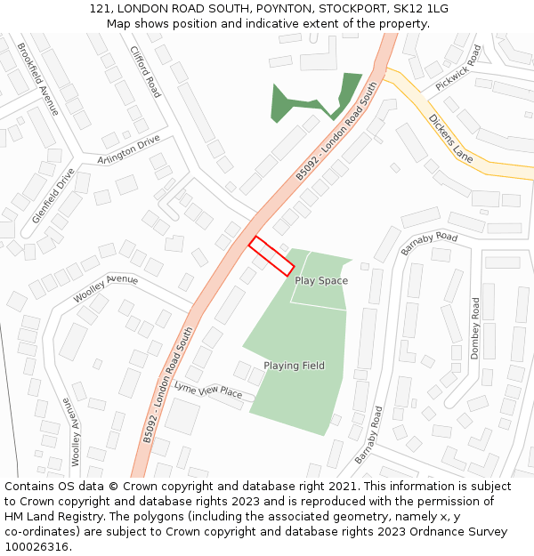121, LONDON ROAD SOUTH, POYNTON, STOCKPORT, SK12 1LG: Location map and indicative extent of plot