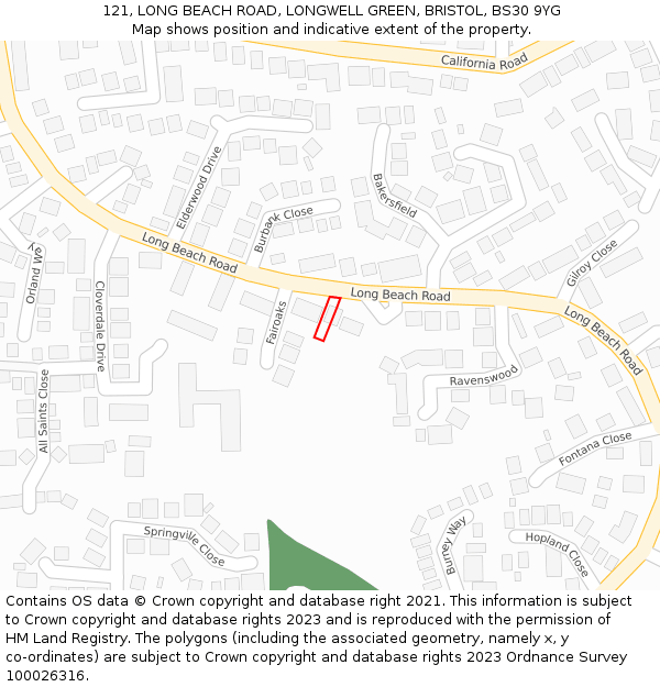 121, LONG BEACH ROAD, LONGWELL GREEN, BRISTOL, BS30 9YG: Location map and indicative extent of plot