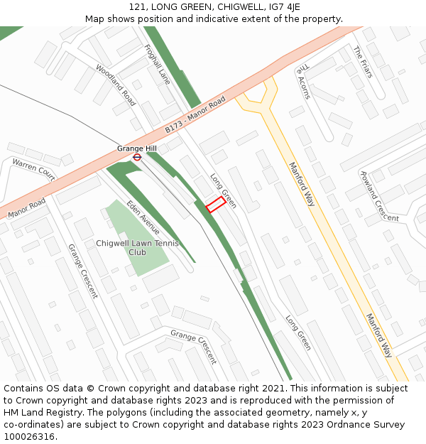 121, LONG GREEN, CHIGWELL, IG7 4JE: Location map and indicative extent of plot