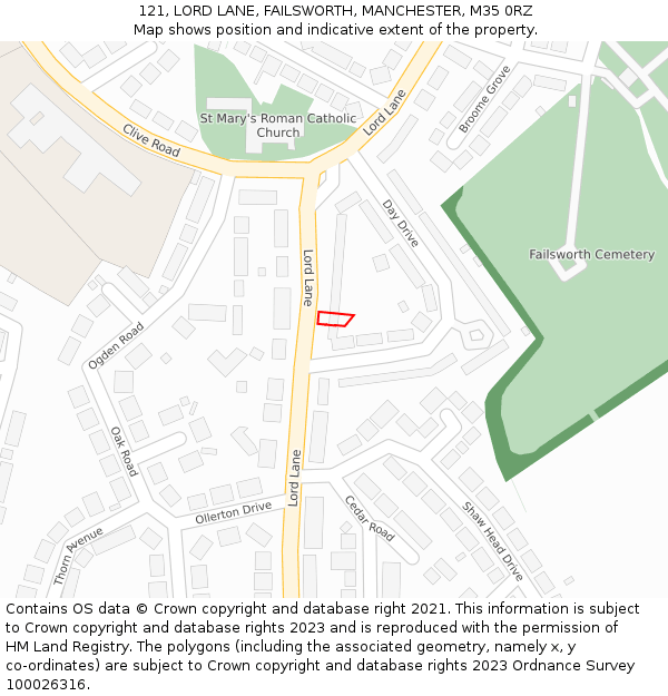 121, LORD LANE, FAILSWORTH, MANCHESTER, M35 0RZ: Location map and indicative extent of plot