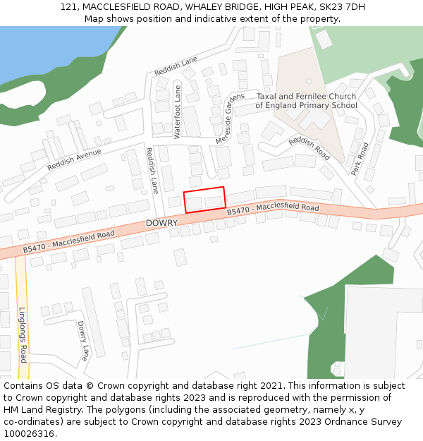 121, MACCLESFIELD ROAD, WHALEY BRIDGE, HIGH PEAK, SK23 7DH: Location map and indicative extent of plot