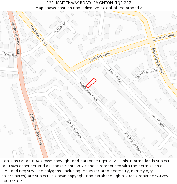 121, MAIDENWAY ROAD, PAIGNTON, TQ3 2PZ: Location map and indicative extent of plot