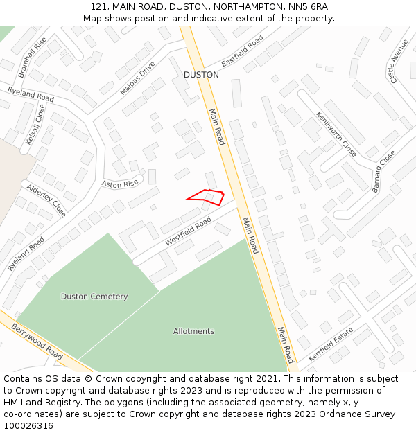 121, MAIN ROAD, DUSTON, NORTHAMPTON, NN5 6RA: Location map and indicative extent of plot