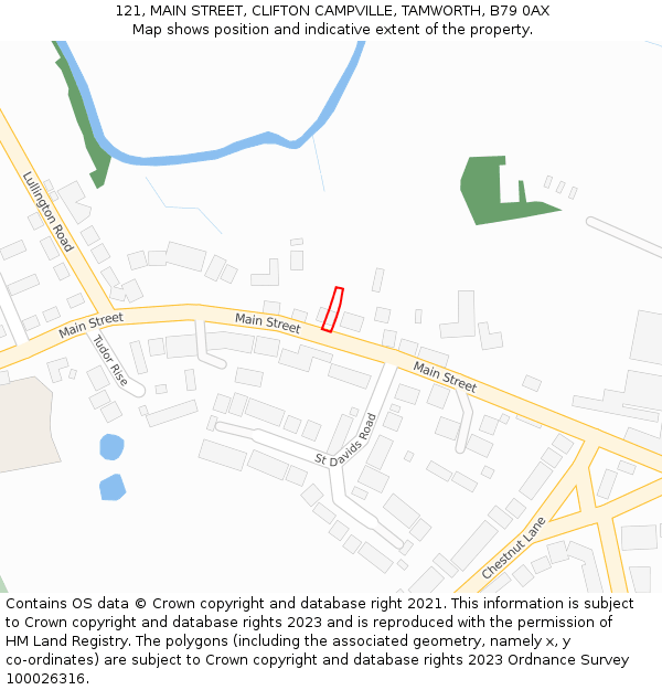 121, MAIN STREET, CLIFTON CAMPVILLE, TAMWORTH, B79 0AX: Location map and indicative extent of plot