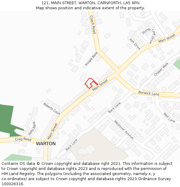 121, MAIN STREET, WARTON, CARNFORTH, LA5 9PN: Location map and indicative extent of plot