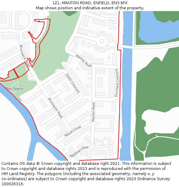 121, MANTON ROAD, ENFIELD, EN3 6FX: Location map and indicative extent of plot