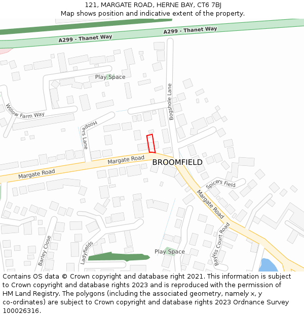 121, MARGATE ROAD, HERNE BAY, CT6 7BJ: Location map and indicative extent of plot